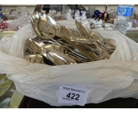 A collection of silver-plated flatware, predominantly Danish, to include; table forks, dessert fork, tablespoons, dessert spo