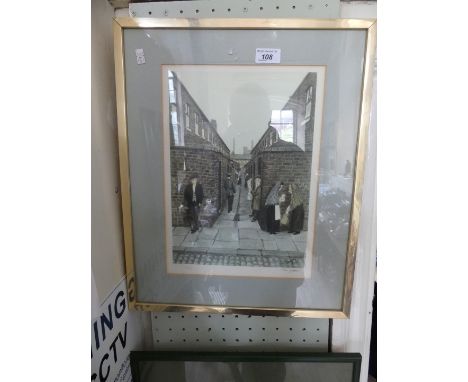 A Tom Dodson pencil signed limited edition print depicting figures beside a street scene.