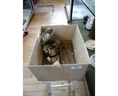 A collection of assorted hallmarked silver and silver-plate to include Georgian and later tea caddy, etc 
