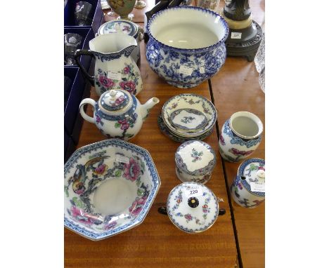 A collection of assorted Losol ware to include blue and white jardiniere, twin handled biscuit barrel, teapot, etc 