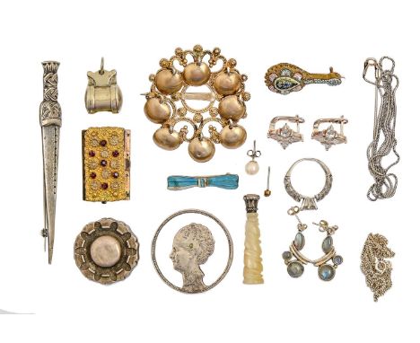 Miscellaneous silver articles and costume jewellery, late 19th c and later,&nbsp; to include a skeletonised crown sized coin,