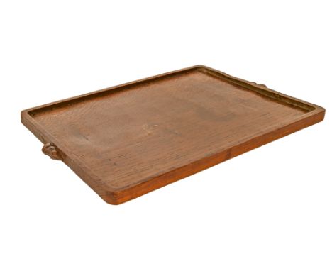 A Mouseman oak tray, with two carved mouse 'signature' handles, 33 x 54cm&nbsp;&nbsp; Provenance: Acquired by the family of t