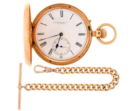 An English 18ct gold hunting cased keyless lever watch, Hirsbrunner &amp; Co, London &amp; Shanghai, No 1036,&nbsp;case of he