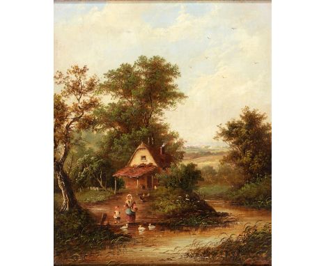 William Lara (Fl. c1840-1860) - Feeding the Ducks, signed, oil on canvas, 29 x 24cm  In ready to hang gallery condition, the 