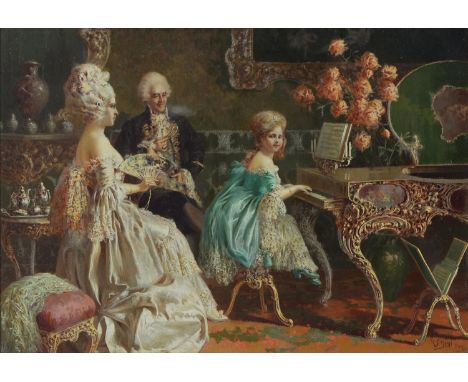 Professor Raffaele Zeloni, late 19th/early 20th c - The Little Musician, signed and inscribed Roma, oil on canvas, 41 x 60cm 