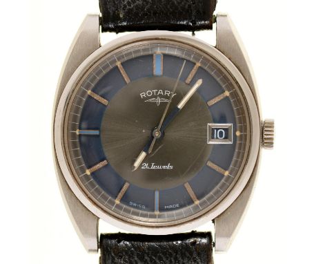 A Rotary stainless steel gentleman's wristwatch, with blue and grey dial, 34mm diam, maker's box  Working order, crystal slig