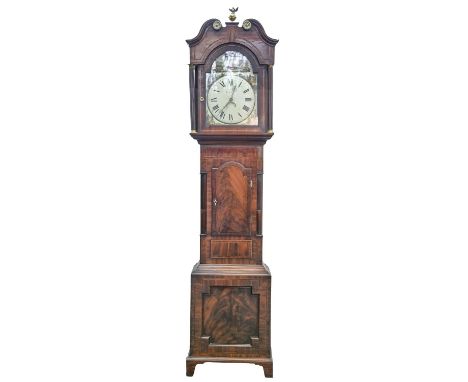 An inlaid and mahogany thirty hour longcase clock, with painted dial, ivory escutcheon, weight and pendulum, 230cm h x 57cm w