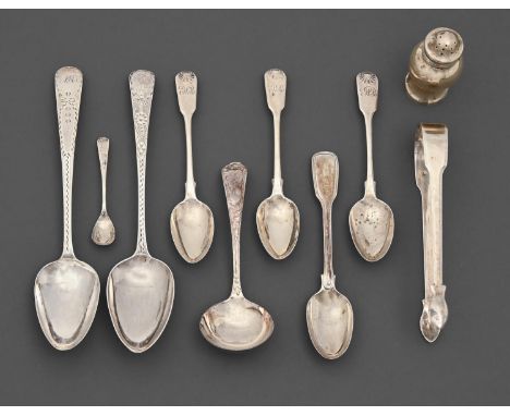 Two George III&nbsp; bright silver cut tablespoons, engraved with initials, one also dated 1803, by Richard Ferris, Exeter 17