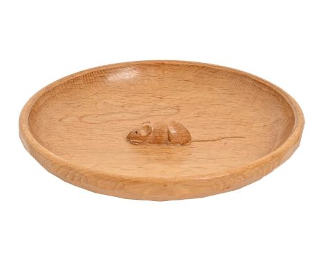 A Mouseman oak fruit bowl, 29.5cm diam, carved mouse 'signature'  Good condition