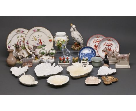 Miscellaneous ornamental ornamental pottery and porcelain, to include a pair of Rye Pottery goats, 19th c Staffordshire figur