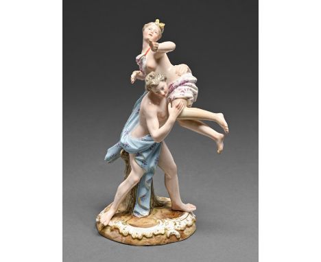 A Meissen group of the rape of a Sabine woman, late 19th c, based on a model by J J Kaendler, 17.5cm h, incised 1919, undergl