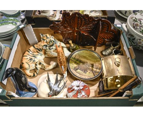 A Soviet Russian earthenware model of a tiger and miscellaneous ornamental ceramics and metalware, etc  