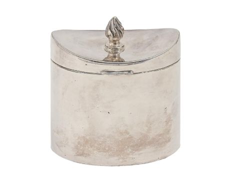 An electro-plated oval tea caddy, early 20th c, 95mm h, by James Dixon &amp; Sons, marked EPBM  Good condition