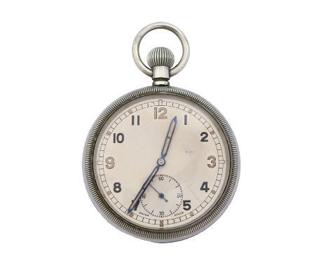 A British military issue plated keyless lever watch, Bravingtons London, 52mm diam, marked on case back GSTP, broad arrow and