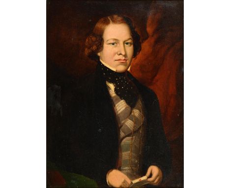 English School, 19th c - Portrait of George Rowbotham of Farndon near Newark, Nottinghamshire, half length, in a spotted crav