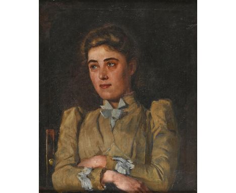 British School, early 20th c - Portrait of a Young Woman, bust length with arms folded, seated, oil on canvas, 58 x 48cm  Unl