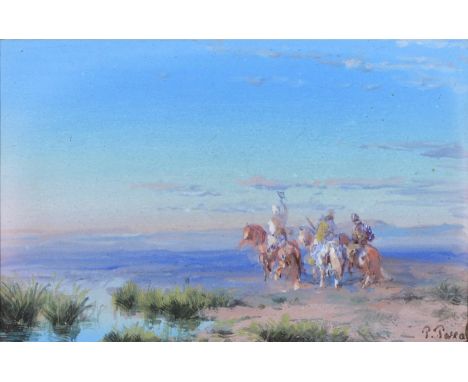 Paul Pascal (Orientalist artist, 1832-1903) - Bedouin by an Oasis, signed, gouache, 7 x 11cm  The picture in good condition, 