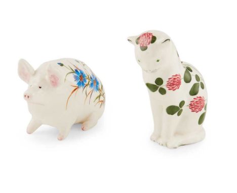 A SMALL WEMYSS WARE PIG, FOR PLICHTA, LONDON 'BLUE CORNFLOWERS' PATTERN, POST 1930 decorated by Joe Nekola, printed and paint