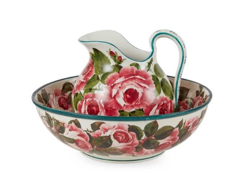 A WEMYSS WARE EWER AND MATCHED BASIN 'CABBAGE ROSES' PATTERN, CIRCA 1900 the ewer decorated by Joe Nekola, painted WEMYSS, 23