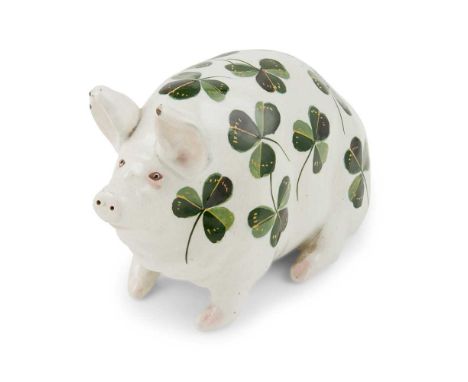 A SMALL WEMYSS WARE PIG 'SHAMROCKS' PATTERN, EARLY 20TH CENTURY  impressed WEMYSS, 16cm long, together with another SMALL WEM
