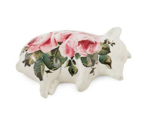 A WEMYSS WARE SLEEPING PIGLET 'CABBAGE ROSES' PATTERN, CIRCA 1900 decorated by David Grinton, impressed and painted WEMYSSDim