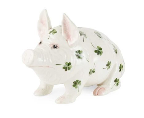 A LARGE WEMYSS WARE PIG 'SHAMROCKS' PATTERN, CIRCA 1900 impressed WEMYSS, printed retailer's stamp T. GOODE &amp; CO.Dimensio