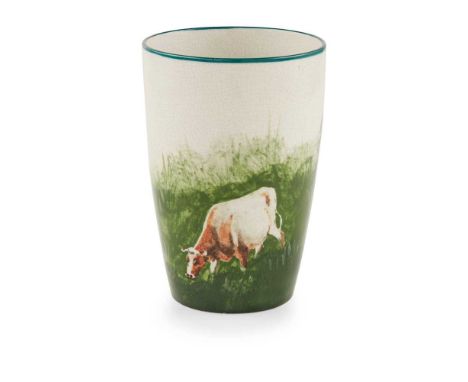 A WEMYSS WARE HORN BEAKER EARLY 20TH CENTURY  decorated with a cow in a grassy field, impressed WEMYSSDimensions:11.5cm high