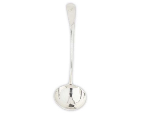 INVERNESS – A SCOTTISH PROVINCIAL SOUP LADLE ALEXANDER STEWART marked AS, INS, C, of Celtic Point pattern with engraved initi