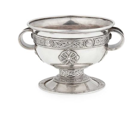 A LATE VICTORIAN CELTIC STYLE TWIN HANDLED BOWL  GEORGE EDWARD &amp; SONS (OF GLASGOW), LONDON 1900 the hemi-spherical bowl w
