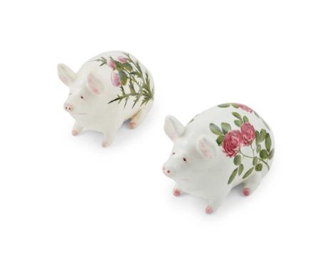 A SMALL WEMYSS WARE PIG 'CLOVER' PATTERN, POST 1930 decorated by Joe Nekola, painted WEMYSS WARE/ J. N., stamped MADE IN ENGL