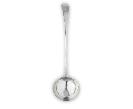 ABERDEEN – A SCOTTISH PROVINCIAL LADLE JAMES SMITH marked IS, ABD, of Old English pattern with engraved crest and motto to te