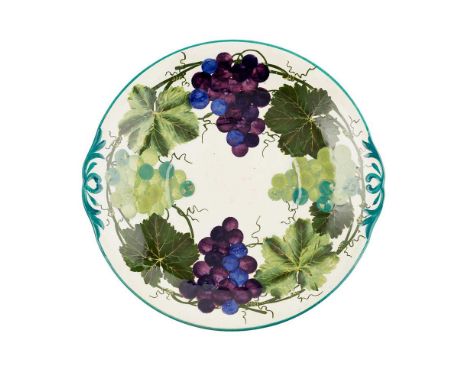 A RARE WEMYSS WARE BREAD AND BUTTER PLATE 'GRAPES' PATTERN, EARLY 20TH CENTURY painted in green, purple and blue, painted WEM