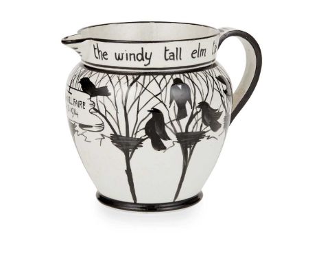 A WEMYSS WARE 'EARLSHALL' JUG  DATED 1914 decorated with crows amongst branches, bearing inscription THE BUILDING ROOK'LL CAL
