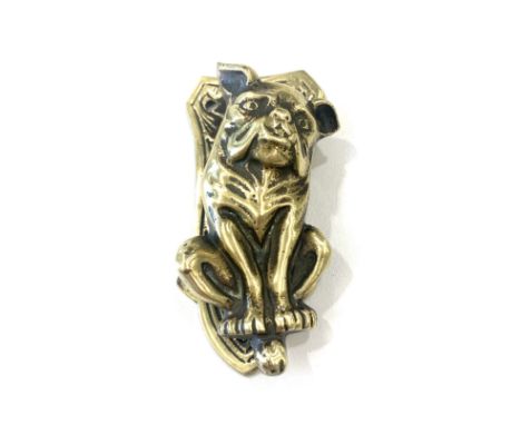 Edwardian English bull dog, brass door knocker, registration number to back , approximate measurements: Height 3 inches, Widt