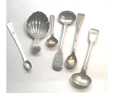 Selection of antique salt , mustard and tea caddy spoons please see images for details 