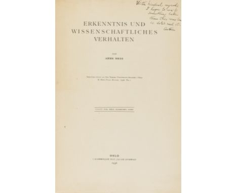 NO RESERVE Naess (Arne) "Truth" as Conceived by those who are not Professional Philosophers, Oslo, 1938; Erkenntnis und Wisse