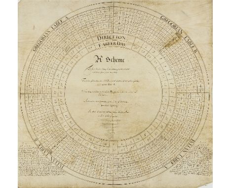 Easter Day Calendar.- A Scheme To find Easter day, both according to the old Stile and New from 1700 to 1800, manuscript tabl