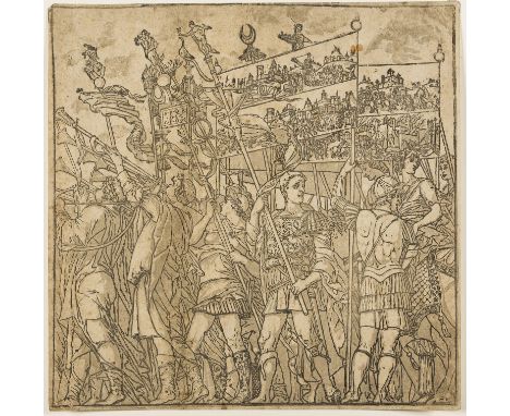 Andreani (Andrea, 1558-1629) Roman soldiers carrying banners depicting various triumphant battles of Julius Caesar, after Man
