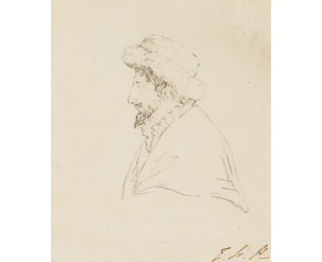 Polidori (John) Head and shoulders profile drawing of Edmund Finch, graphite, initialled in ink below and annotated on verso 