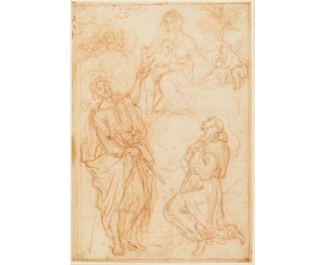 Roman School (late 17th century) The Madonna and Child appearing to Saint James and a kneeling monk [recto]; Study of a putto