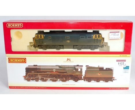 A Hornby R2484 factory weathered rebuilt West Country class engine and tender BR lined green No 34003 ''Plymouth'', DCC ready