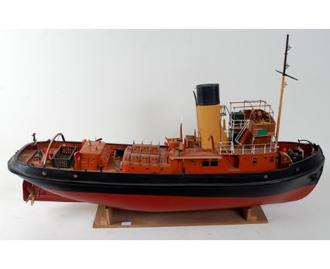 Possibly from Calder Craft kit, large tug boat with GRP Hull, 2 large can motors powering 2 brass screws, 2.4 GHZ radio recei