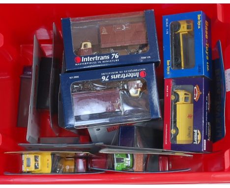 Box containing 15 carded and 3 boxed Base Toys Commercial Vehicles (M- BM) together with 2 Bachmann mechanical horse with con