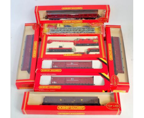 Various items, Triang R342 car transporter with six Minic bright wheel cars (G-BFG), Hornby R197 red 75 ton Cowan Sheldon cra