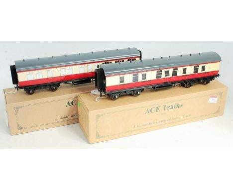 Two ACE Trains C5 carmine and cream bogie BR coaches, restaurant car E302 and full brake M80675 fitted with illuminated rear 