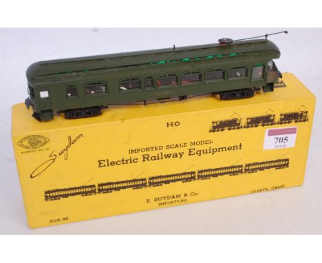 Suydam H0 brass 62ft 'Niles' wood interurban observation car motorised model finished in Oregon Electric Railway dark green N