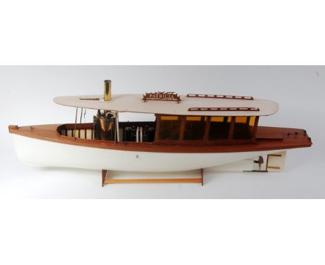 A Krick balsa wood, plastic and wooden kit-built live steam river launch, finished in white, with stained decking, white roof