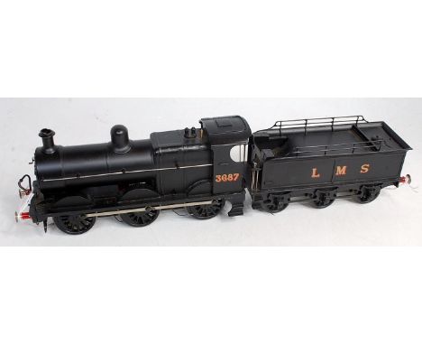 Scratch built fine scale 3-rail LMS black Johnson 0-6-0 goods engine and tender No. 3687 (VG)