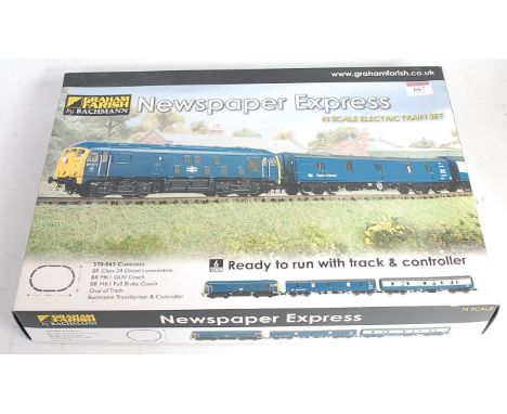 A Bachmann (Graham Farish) N gauge ref. 370-065 Newspaper Express train set containing class 24 Bo-Bo diesel locomotive, Mk1 