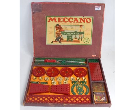 Meccano French 1930's No 2 outfit, restrung parts good used condition, with manual